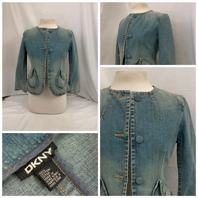  Chaqueta vaquera DKNY 4 azul 100 % algodón botón manga larga Hong Kong YGI Y1-955 Foto 1 de 4