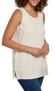 Lands' End Women's Split Hem Tank Top, Lemon Drop Stripes, Large - Picture 1 of 7