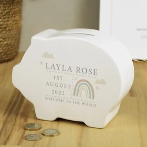 Personalised Children's Ceramic Piggy Bank Money Box Birthday Gift New Baby Gift - Picture 1 of 5