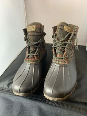 Женский размер 10 Sperry морской воды утка дождя ботинки туфли клетку коричневый четверть AB - Изображение 1 из 4