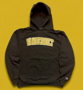 Y2K Vanderbilt Commodores Spell Out Hoodie Champion Sweatshirt Large Black VTG - Picture 1 of 4