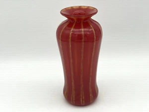 Contemporary Hand Blown Red Striped 5.25” Vase Signed Jon 2008 - Picture 1 of 7