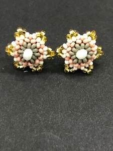 Artisan Hand Beaded Mayan stones earrings folk art Made in Mexico 004 - Picture 1 of 3