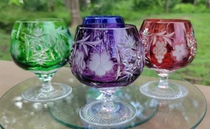 4 VINTAGE NACHTMANN TRAUBE GESCHLIFFEN AUF KLAREM KRISTALL GROSSE BRANDY SCHNÜFFLER GLÄSER - Bild 1 von 7