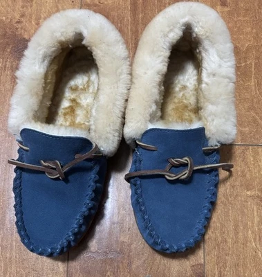 Zapatillas de mocasín L.L.Bean Wicked Good azules para mujer 9 cuero de oveja usadas en excelente estado Foto 1 de 4