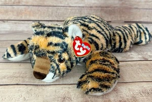TY Baby Tiger Tygerhugs Rattle Plush Orange Black Stripes 2001 TySilk - Picture 1 of 7