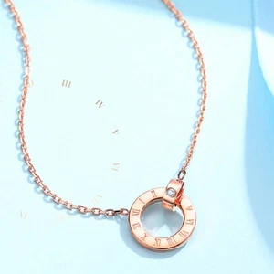 Engraved Roman Numerals Necklace Fashion Pendant Double Ring - Picture 1 of 11