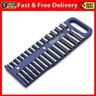 Magnetic Portable Socket Organizer Tray - 3/8-Inch Drive Blue Holder for Deep - Image 1 of 4