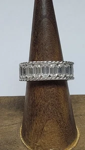 Judith Ripka .925 Sterling Silver & Clear Emerald Cut CZ Ring Size 7.25 - Picture 1 of 7