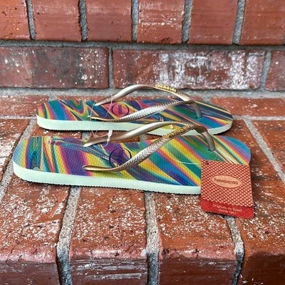 Sandalias Chanclas Havaianas Delgadas Iridiscentes Verde Lima Zapatos Para Mujer Talla 9/10 Foto 1 de 4