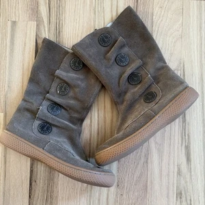 Livie and Luca Marchita Suede Boots Girls Size 1 Brown Side Zip Buttons - Picture 1 of 11