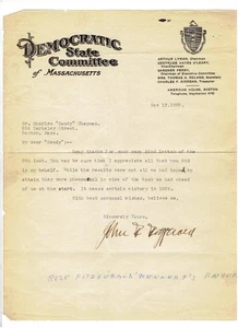 1922 John F "Honey Fitz" Fitzgerald Signed MA Democratic State Committee Letter - Picture 1 of 2