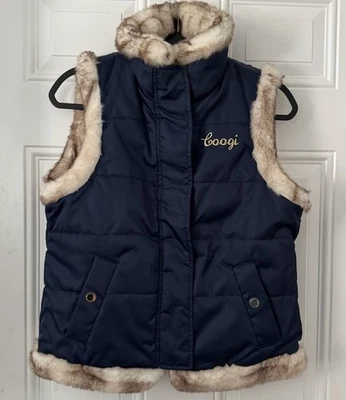 COOGI Puffer Vest Women Blue Faux Fur Reversible Y2K Glam Streetwear Sz M NWOT - Image 1 of 4