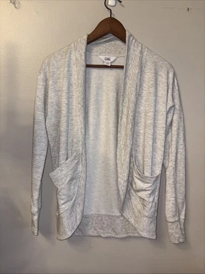 Athleta Girl Cardigan Gray L/12 Open Front Wrap And Roll Cardigan Fleece Cozy - Image 1 of 4