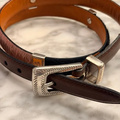 Cinturón Concho Brighton Multicolor Cabello de Becerro Cuero Western Boho Años 90 L34 Foto 1 de 4