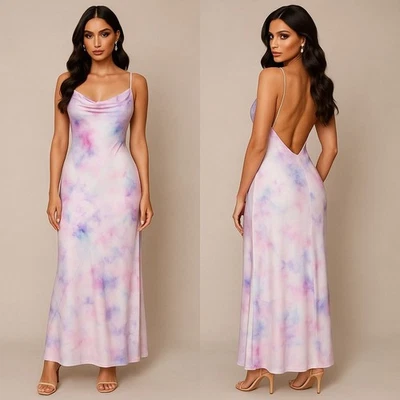 Aidan Mattox 水彩偏置礼服长裙女式 2 舞会正式异想天开 90 年代 — 第 1/4 张图片