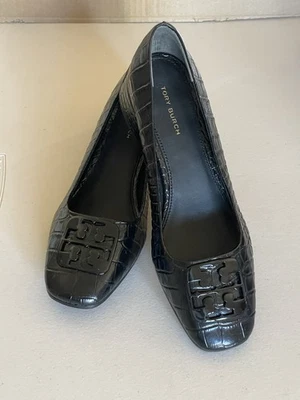 BOMBA TORY BURCH GEORGIA CUERO COCODRILO EN PERFECTO NEGRO EE. UU. 6,5 Foto 1 de 4