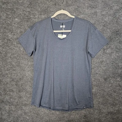 Camiseta cooperativa REI para mujer M gris azul noches brezo UPF 30 Trail aire libre nueva Foto 1 de 4