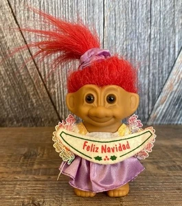 Russ Troll Feliz Navidad Christmas Tree Ornament Red Hair Banner - Picture 1 of 9