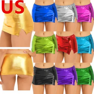 US Women's Skirts Shiny Leather Split Night Club Pole Dancing Low Waist A-Line - Picture 1 of 94