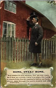 Home Sweet Home poem Man holding Top Hat HGL Postcard 1910 Half Penny Stamp - Picture 1 of 2