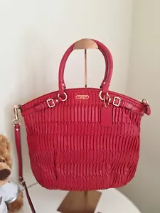 NWT Coach Madison Red Gathered Leather Lindsey Satchel Shoulder Bag Rare $598 - Picture 1 of 7