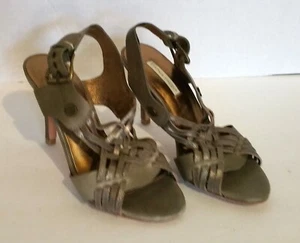 Size 7 CYNTHIA VINCENT Celery Green Strappy Leather Sandals Heels Shoes - Picture 1 of 5