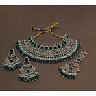 Indian Bollywood Gold Plated Kundan AD Pearl Choker Bridal Necklace Jewelry Set