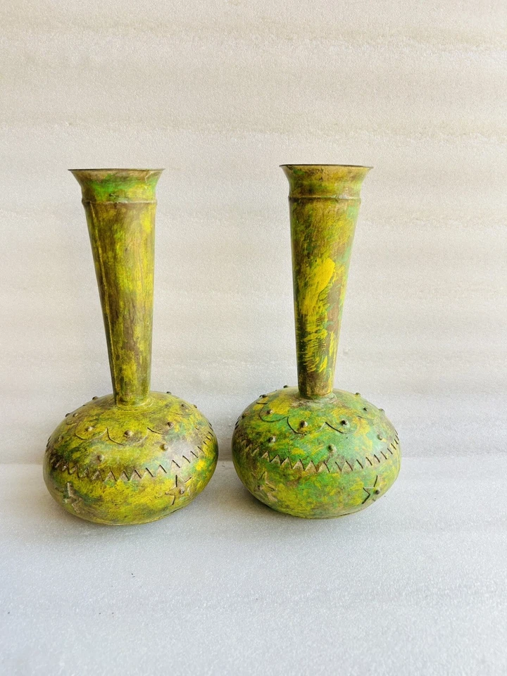 Old Iron Candle Holder Vintage Hand Made Iron Candle Holder Hand Painted 2 Piece - Image 1 of 4