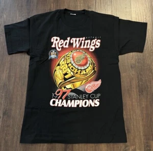 Vintage Detroit Red Wings 1997 Stanley Cup Champions Single Stitch T-Shirt XL - Picture 1 of 8