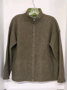 Eileen Fisher Lambs Wollpullover mit durchgehendem Reißverschluss X-Small XS Top Dunkelgrün - Bild 1 von 4