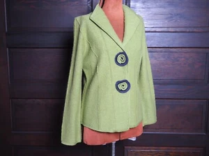 90s Y2K Nomadic Traders Green 100% Wool Art to Wear Cardigan Sweater Jacket Sz S - Picture 1 of 7