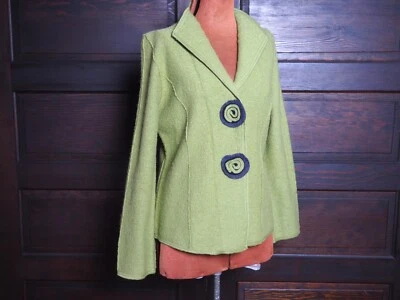 90s Y2K Nomadic Traders Green 100% Wool Art to Wear Cardigan Sweater Jacket Sz S - Image 1 of 4