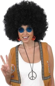 Adult Black Large Afro Pop Wig for Mens Womens 70s Hippie Costume Halloween - Picture 1 of 2