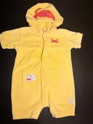 Mameluco de tela vintage First Moments amarillo bebé 0-3 meses cangrejo rizo Foto 1 de 3