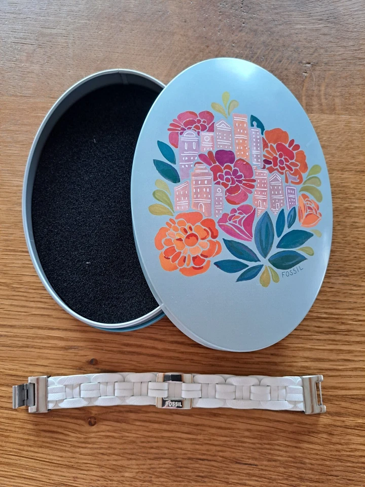 Armband von Fossil weiß Edelstahl mit Leder - Bild 1 von 4