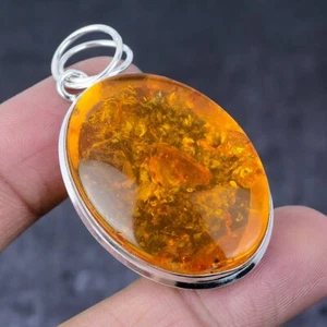 Natural Baltic Amber Gemstone Handmade 925 Sterling Silver Pendant 2.21" Gift O2 - Picture 1 of 7