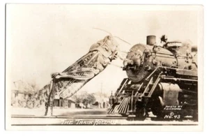 Exaggeration RPPC Postcard Conard Number 43 Large Grasshopper Train Hold-Up - Picture 1 of 2