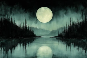 Gloomy Night Sky Moon Oil Painting Art Print Picture Printed On Canvas Artprint - Picture 1 of 1