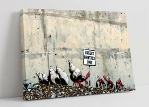 BANKSY, LUXURY RENTALS ONLY CRAB -CANVAS WALL ART PRINT ARTWORK FRAMED - Picture 1 of 2