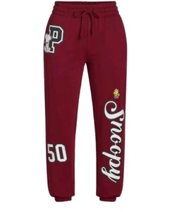 NEW Peanuts Snoopy Sweatpants Jogger Burgundy Color Woodstock Fleece - Picture 1 of 4