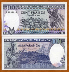 Ruanda, 100 Francs, 1989, P-19, UNC Zebra - Bild 1 von 1