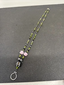 E6 Perlen Schlüsselband Ausweis Abzeichen Halter Halskette grün K111 - Bild 1 von 10