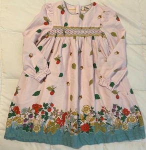 Mini Boden Bess Cosy Smocked Dress French Pink Autumn Friends Girls Size 7/8 - Picture 1 of 3