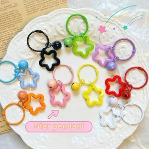 Metal Keyrings With Open Ring Buckle Star Bells Pendant Colored Keychain* - Picture 1 of 21