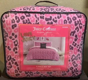 Juicy Couture rosa/nero leopardato 8 pezzi set letto queen piumone, federe, lenzuola, cuscino - Foto 1 di 6