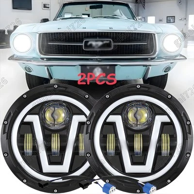 Par de faros LED redondos de 7 pulgadas cromados haz alto para Ford Mustang 1964-1973 Foto 1 de 4