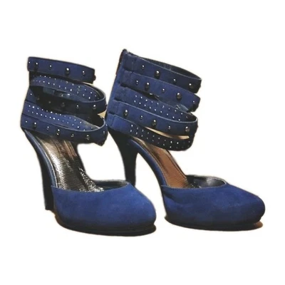 ANNE MICHELLE - Zapatos de salón de tacón alto con tiras de gamuza púrpura 7,5 A039 Foto 1 de 4