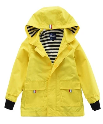 Chaquetas impermeables con capucha forradas de algodón amarillas para niños y niñas 10-12 Foto 1 de 4