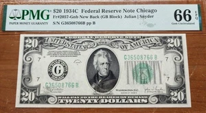 Choice $20 1934C Chicago Federal Reserve Note Fr# 2057-Gnb New Back PMG 66 EPQ - Picture 1 of 2
